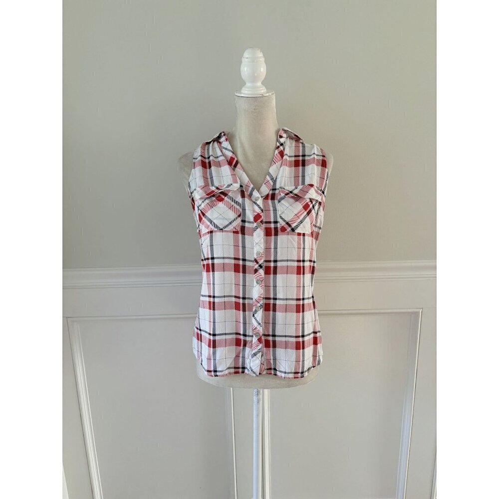 Soho Jeans Sleeveless Plaid Collared Button-Down Top Size S